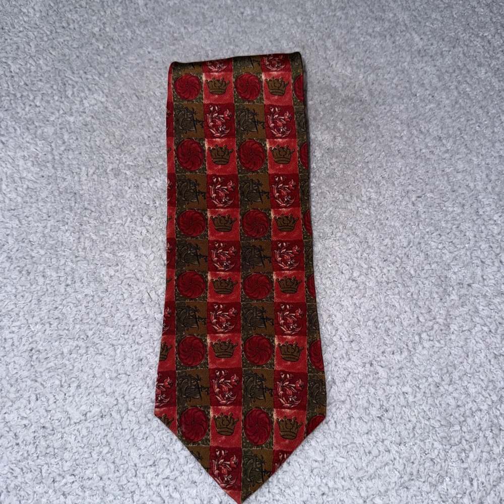 Christian Dior Monsieur Silk Necktie Red Brown Patterned Italian‎ Made